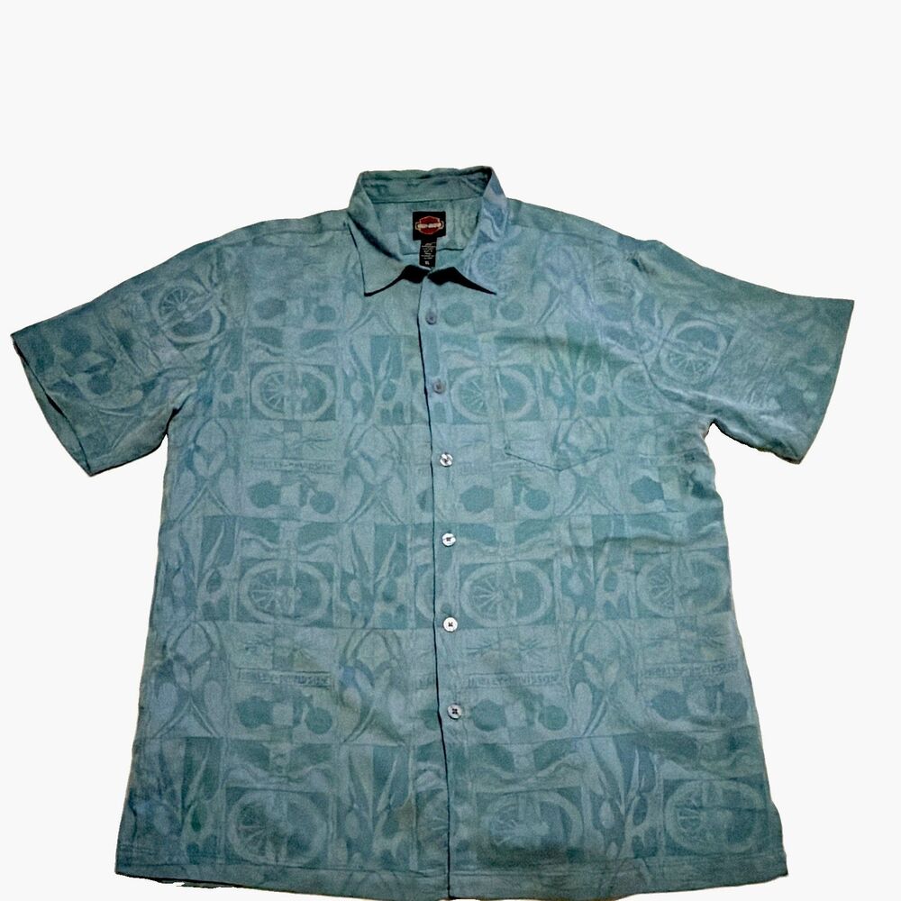 Vintage Harley-Davidson Men's XL Motorcycle All-Over Print Button-Down